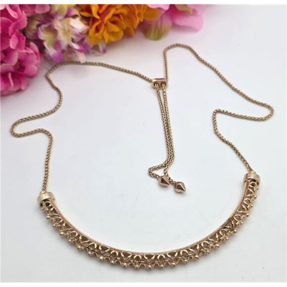 Kendra Scott Jewelry - Kendra Scott Rose Gold Filigree Bar Rhinestone Necklace, Adjustable Slider 27″